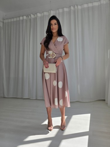 Sukienka DOTTY GROCHY SUMMER zestaw rozmiarów 36-42 ciemny beż