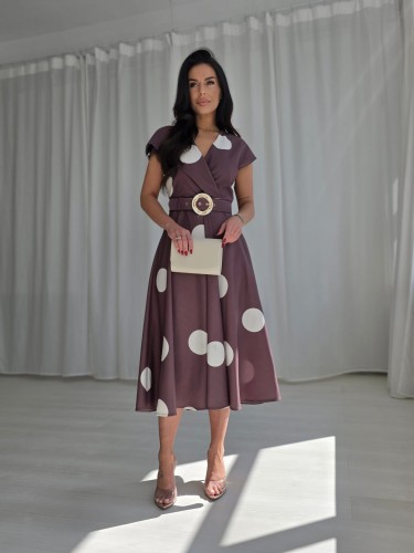 Sukienka DOTTY GROCHY SUMMER zestaw rozmiarów 44-48 czekoladowy