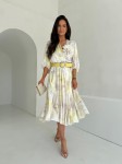 Sukienka AURELIA SATYNA zestaw rozmiarów 36-42 cytrynowy kwiat