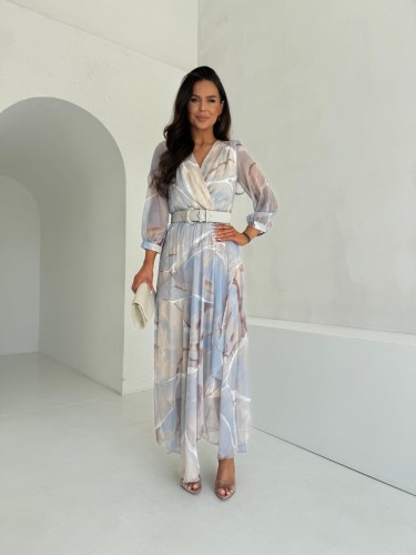 Sukienka LE CHIFFON zestaw rozmiarów 36-42 błękitny marmur