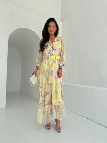 Sukienka LE CHIFFON zestaw rozmiarów 36-42 żółty marmur