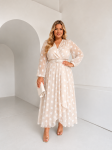 Sukienka LE CHIFFON zestaw rozmiarów 42-48 beż + ecru groch