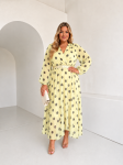 Sukienka LE CHIFFON zestaw rozmiarów 42-48 cytrynowy + czarny groch