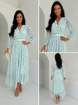 Sukienka LE CHIFFON zestaw rozmiarów 36-42 turkus mini groch