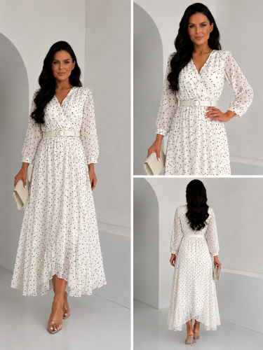 Sukienka LE CHIFFON zestaw rozmiarów 42-48 ecru mini groch